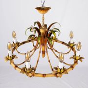 Italian metal chandelier in bamboo imitation, 1960s