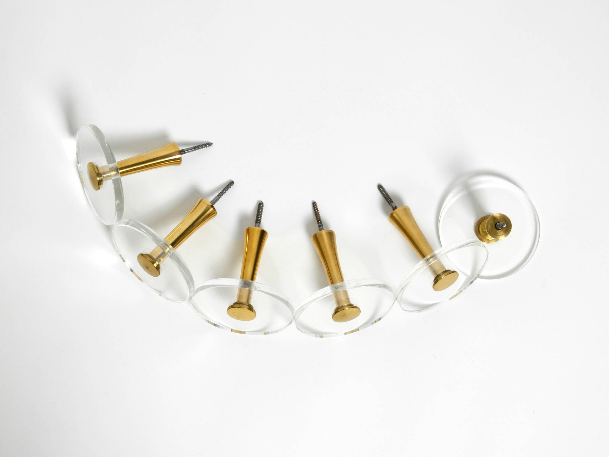 70s set of 6 coat hooks made of brass and plexiglass Vereinigte Werkstätten