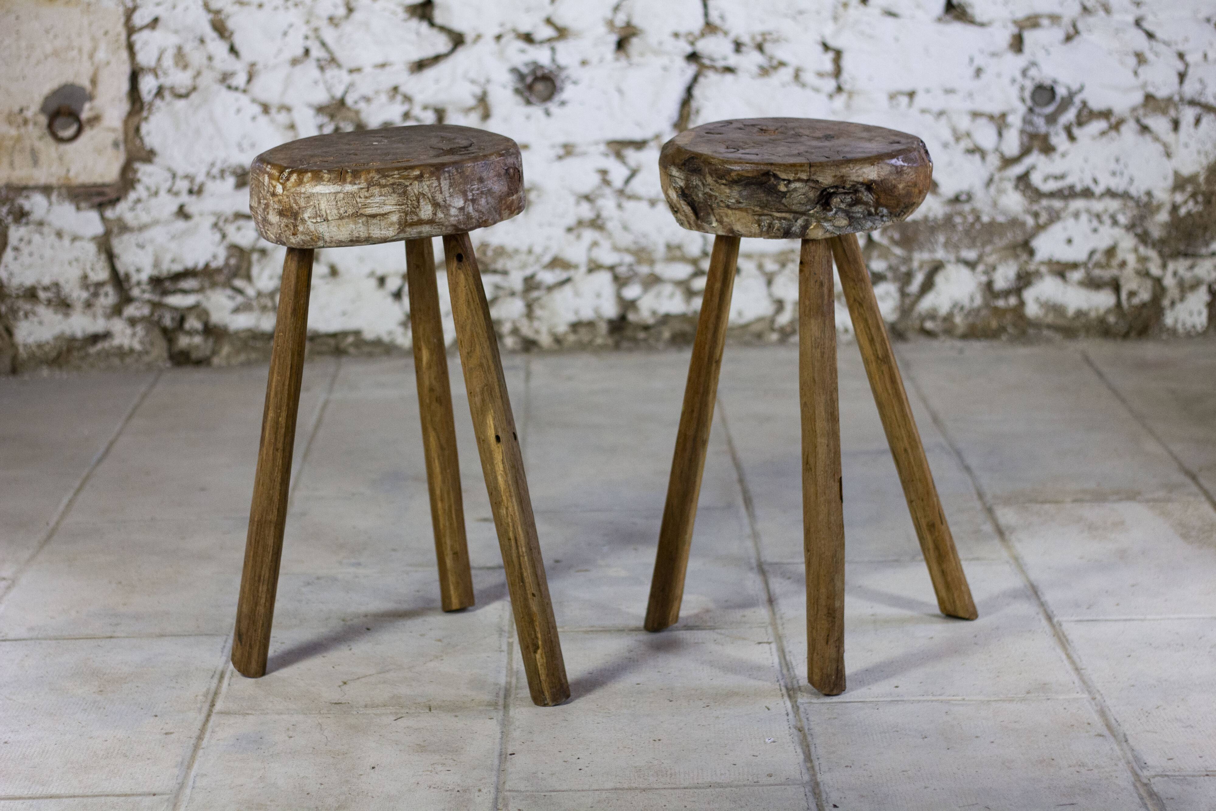 Brutalist bar stool in elm wood