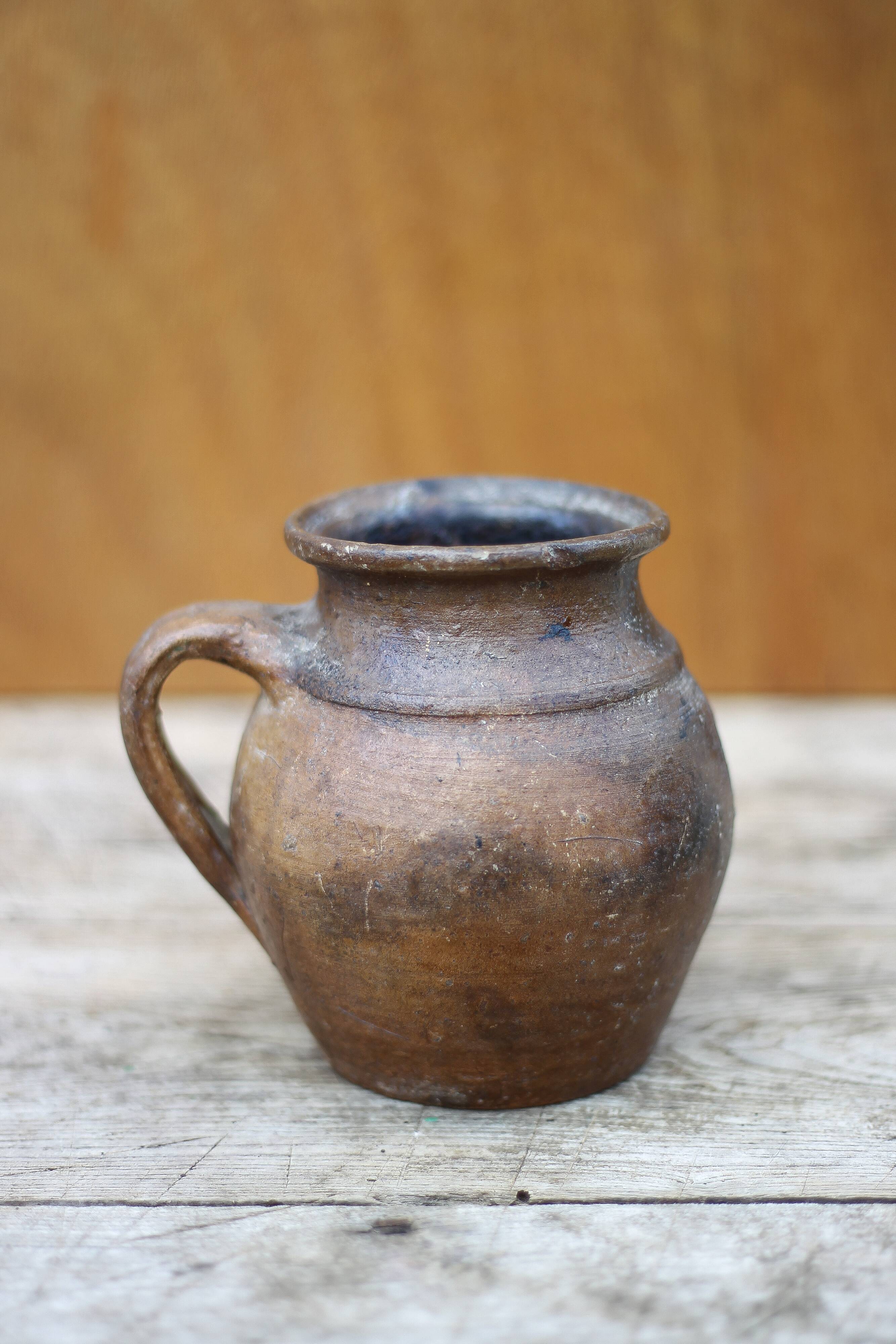 vintage handle pot, spoon pot, vintage pottery, kitchen, flower pot, interior decor