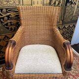 Pair of wicker and rattan bar stools