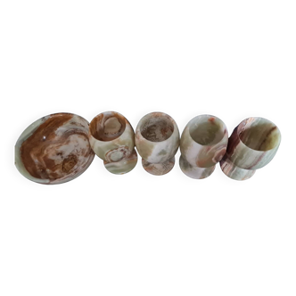 Jade egg cups and bowl 70'