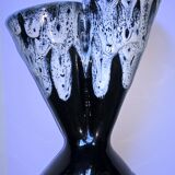 Vase vintage double col en grès flammé fond bleu 373