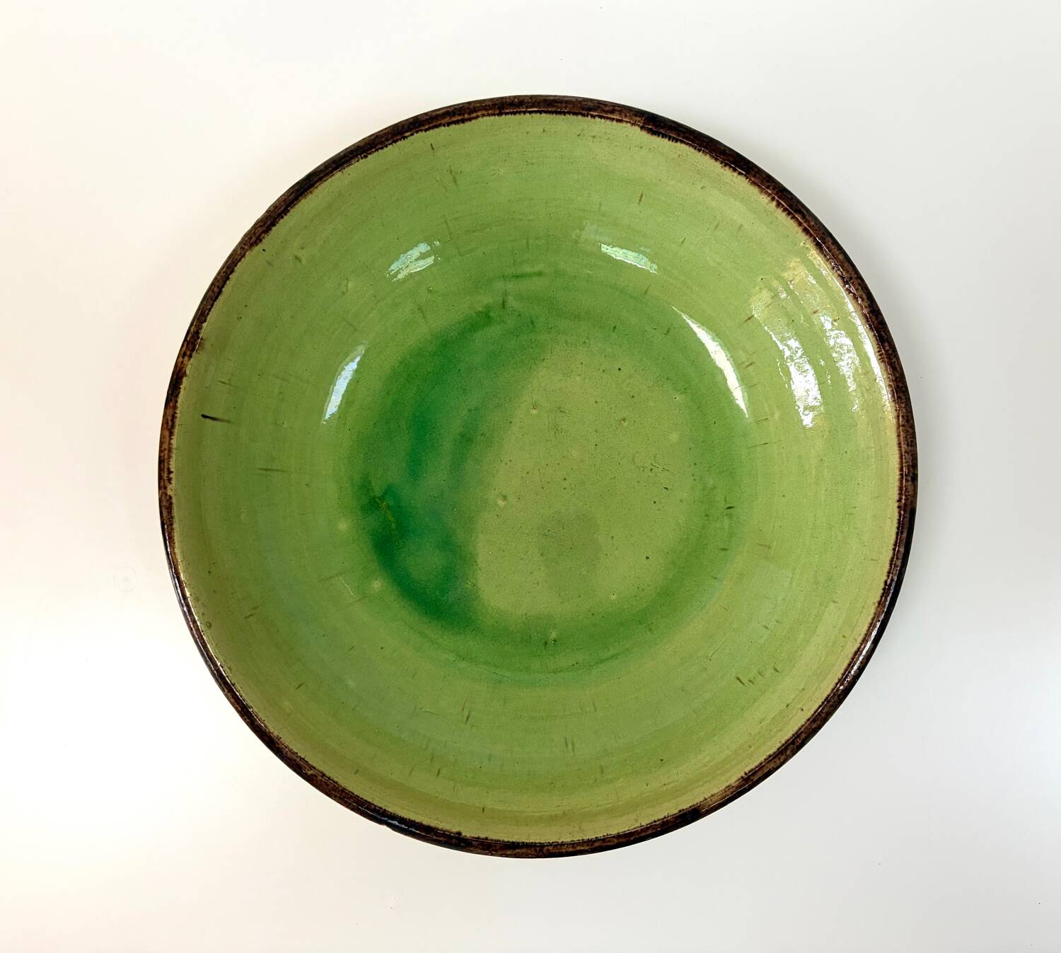 green glazed earthenware dish from the 1950s - Dieulefit
