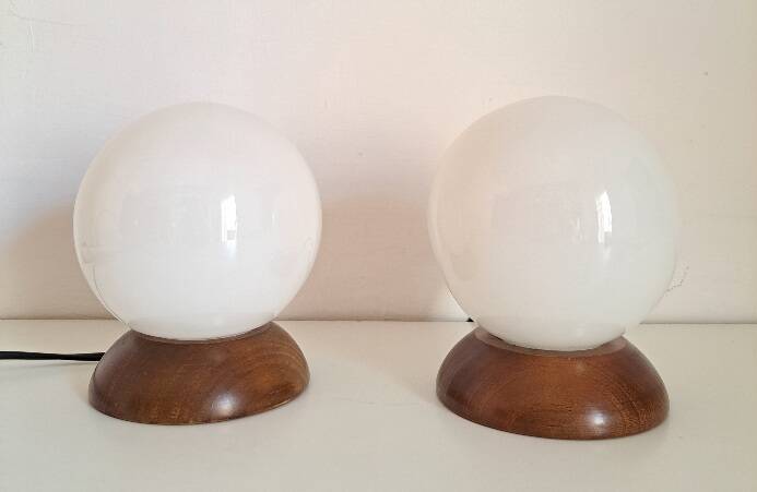 Pair of wooden bedside lamps