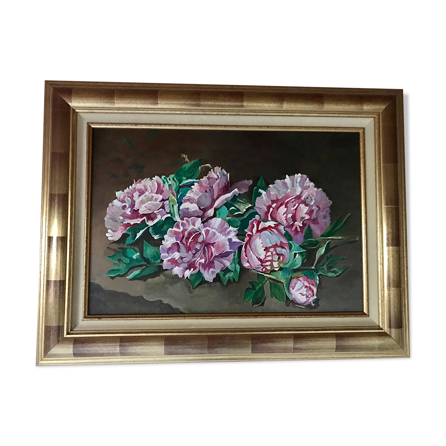 Oil on canvas peonies in bouquet