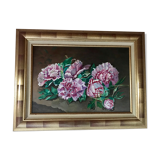 Oil on canvas peonies in bouquet
