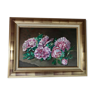 Oil on canvas peonies in bouquet