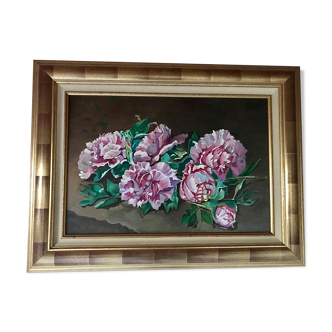 Huile sur toile pivoines en bouquet