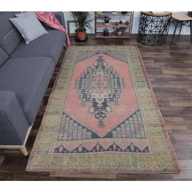 Vintage Turkish Oushak handmade wool runner rug 130x238