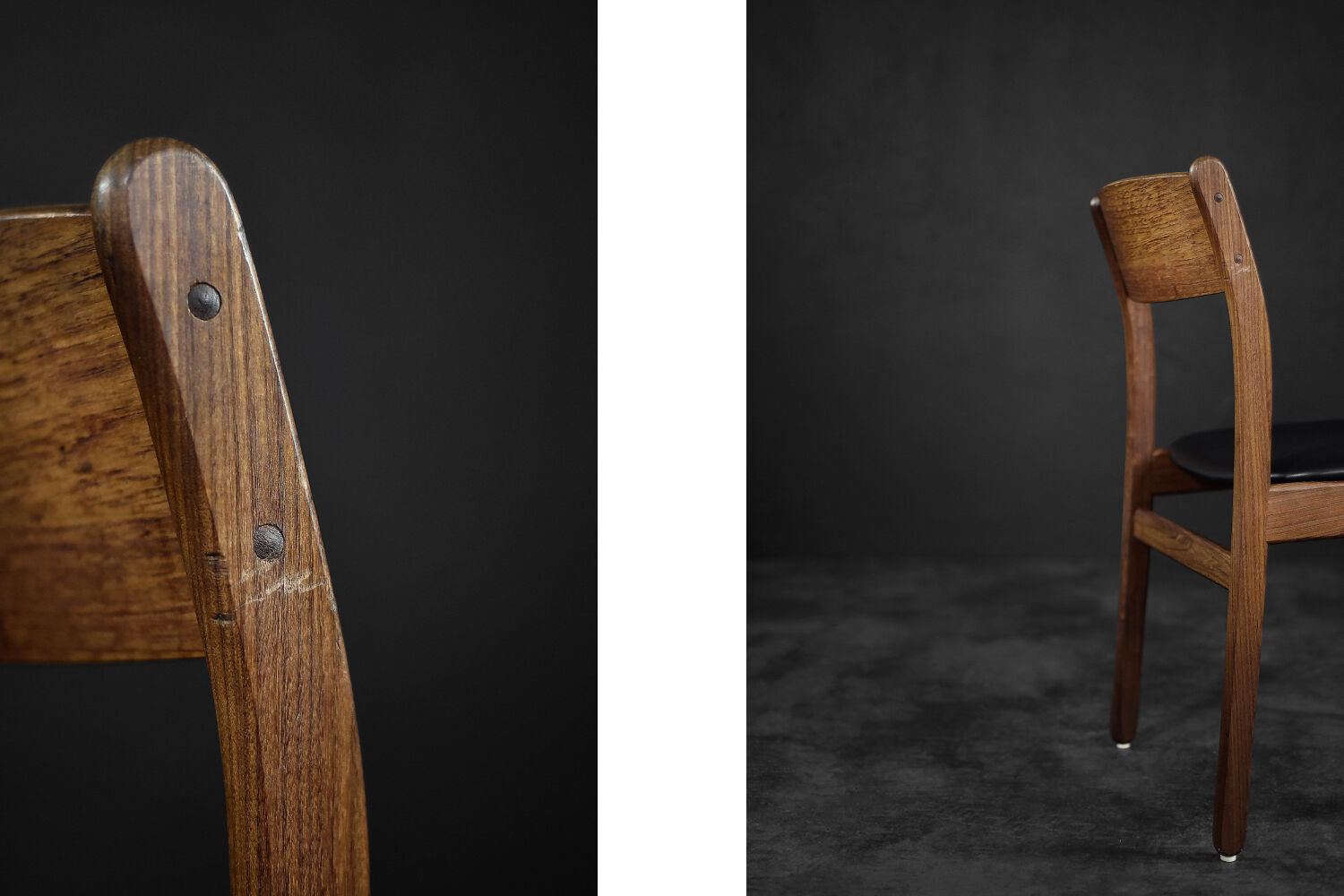 Vintage Mid-Century Modern Scandinavian Teak & Vinyl Dining Chairs, 1960s, Set of 4