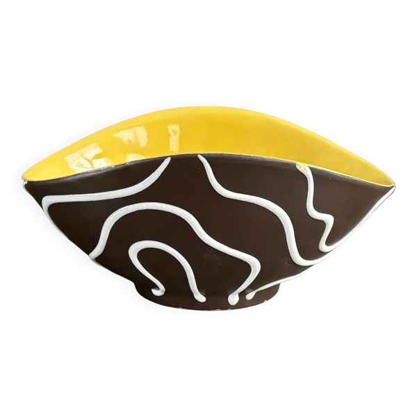 Bol apéritif en céramique jaune et noir, forme libre, West Germany