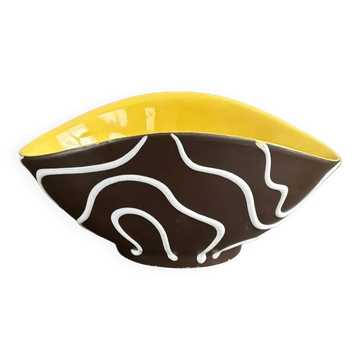 Yellow and black ceramic aperitif bowl, free form, West Germany.