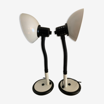 Pair of black and white articulated lamps Aluminor 1970