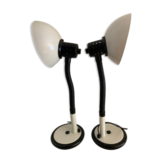 Pair of black and white articulated lamps Aluminor 1970