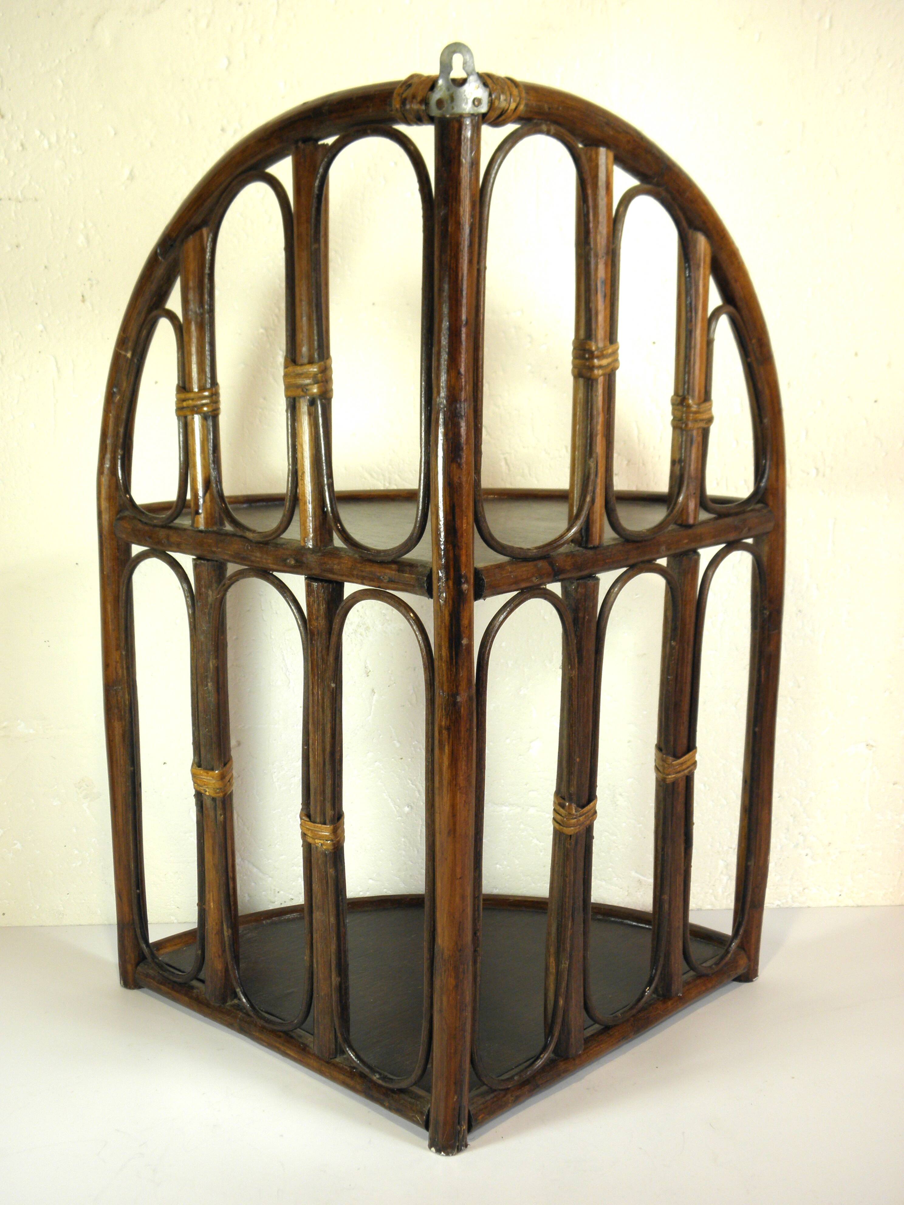 Rattan corner wall shelf