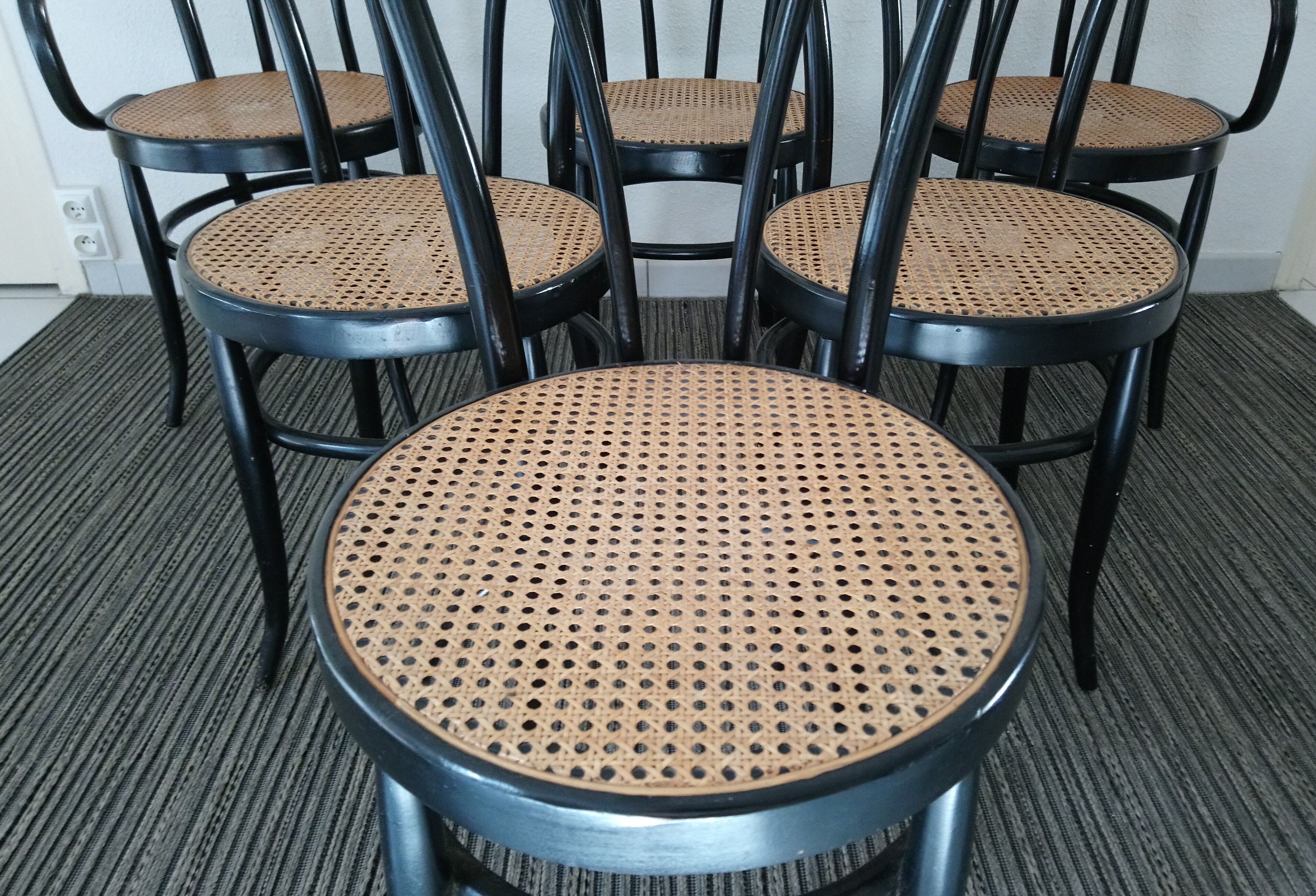 Set of 6 chairs 70s canned black bars