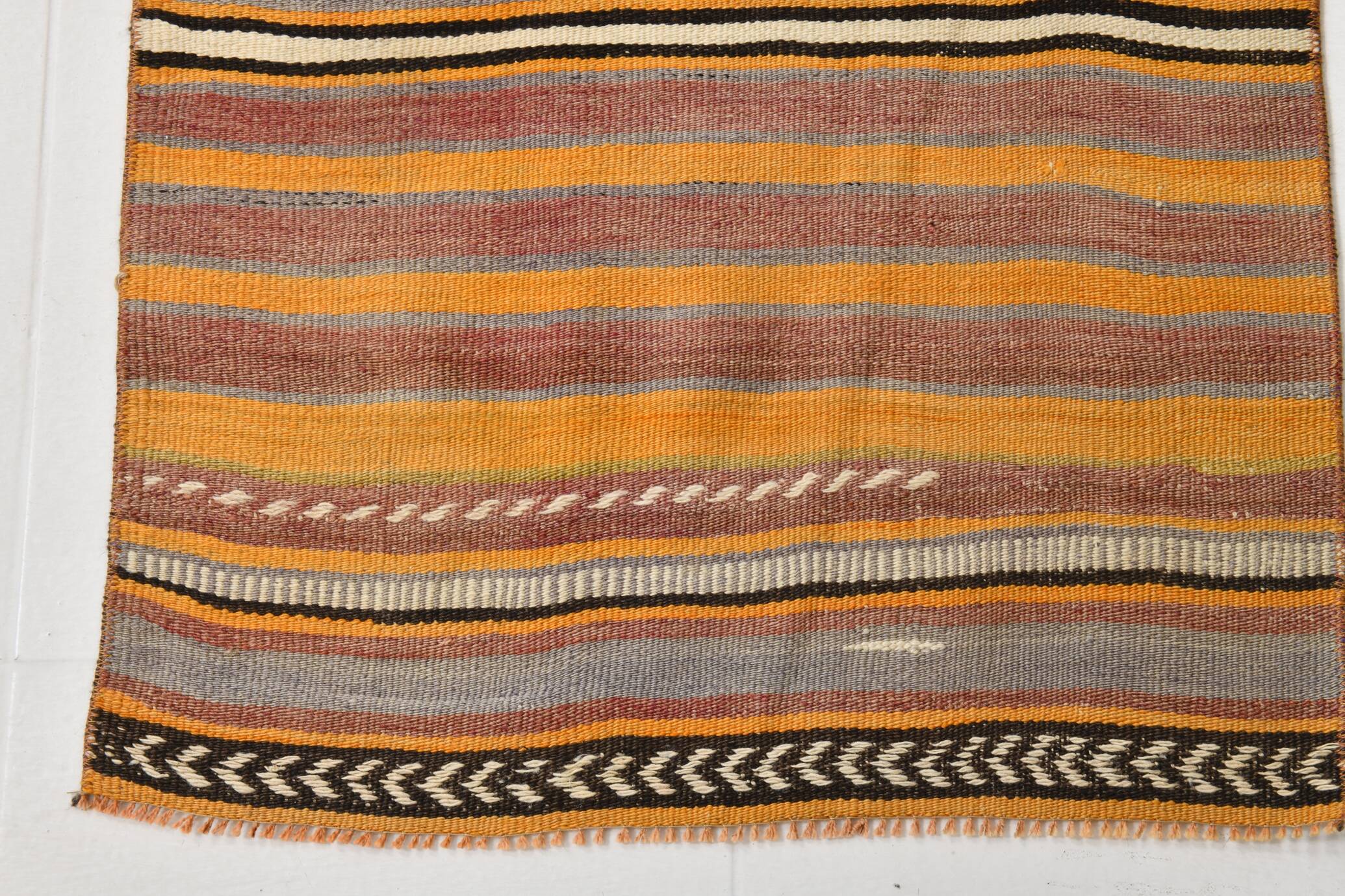 2x10 Pistriped Orange & Green Vintage Kilim Runner Rug, 69x325Cm