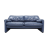 Cassina Indigo blue leather sofa maralunga, 1990's