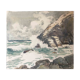 Marine watercolor, raging seaside signed