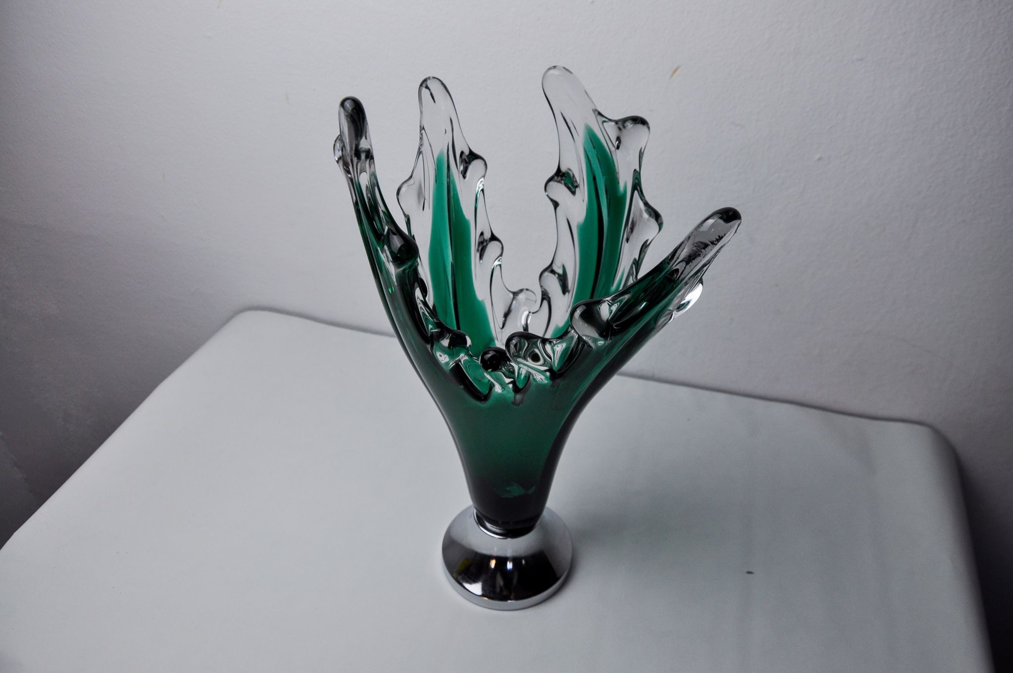 Sommerso vase by seguso in green murano glass, Italy, 1970