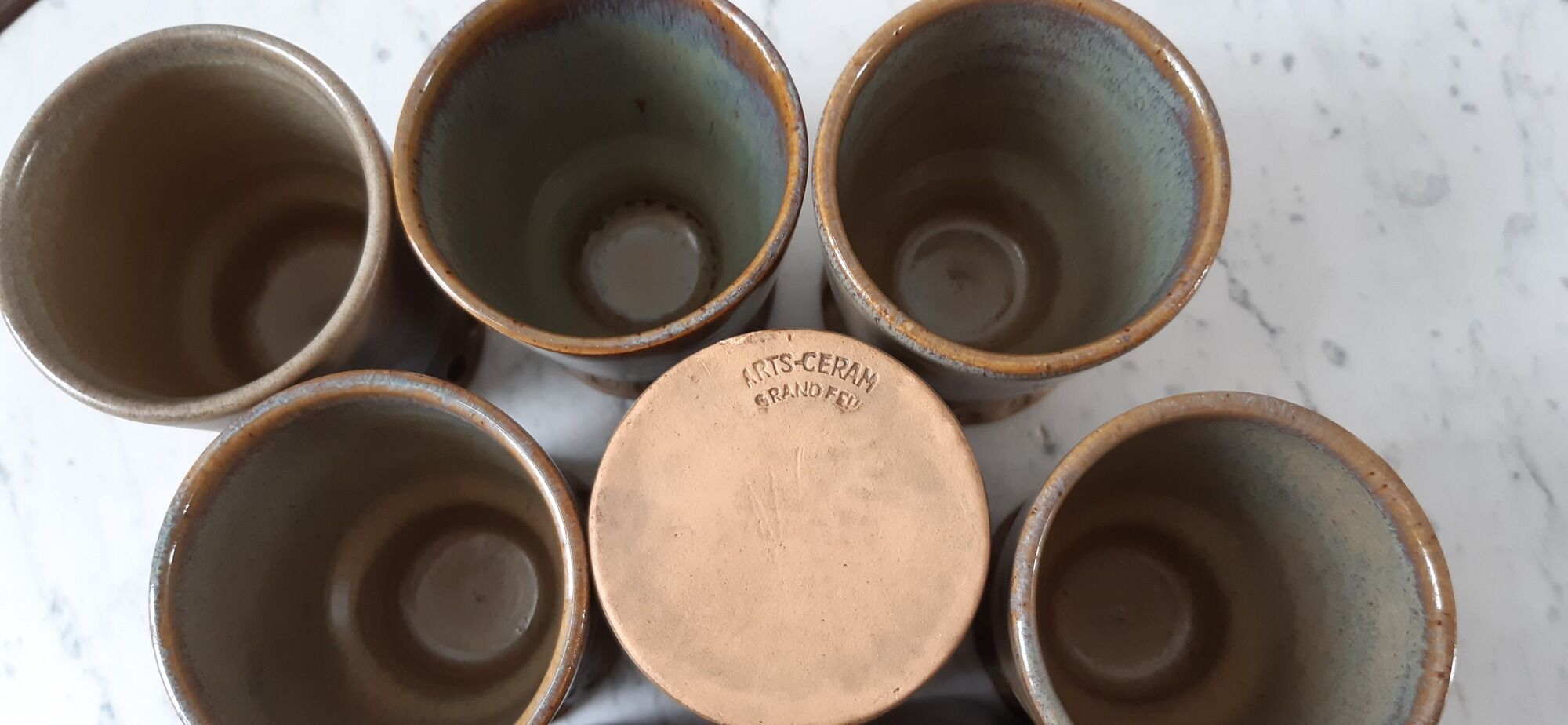 Set of 8 glasses / cups in stoneware Arts Ceram Grand Feu 60s