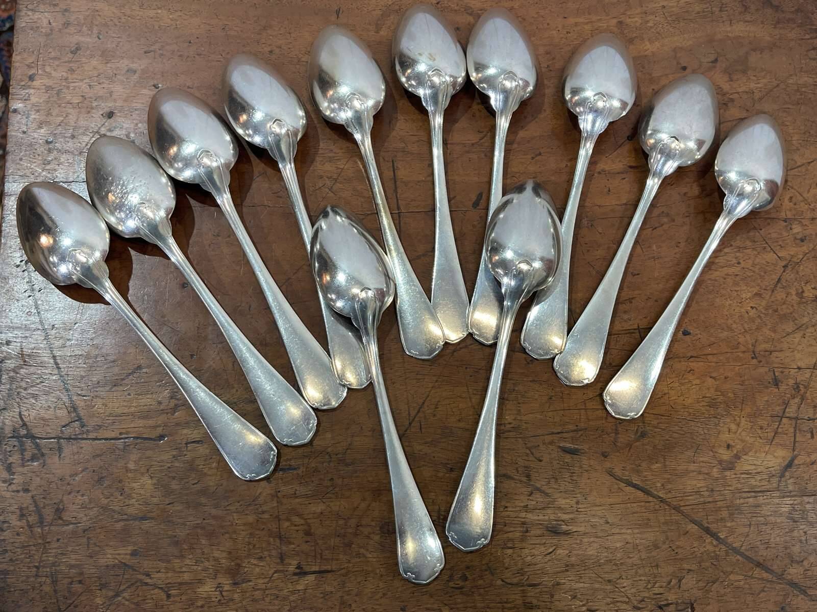 Set of 12 large silver-plated metal spoons - christofle