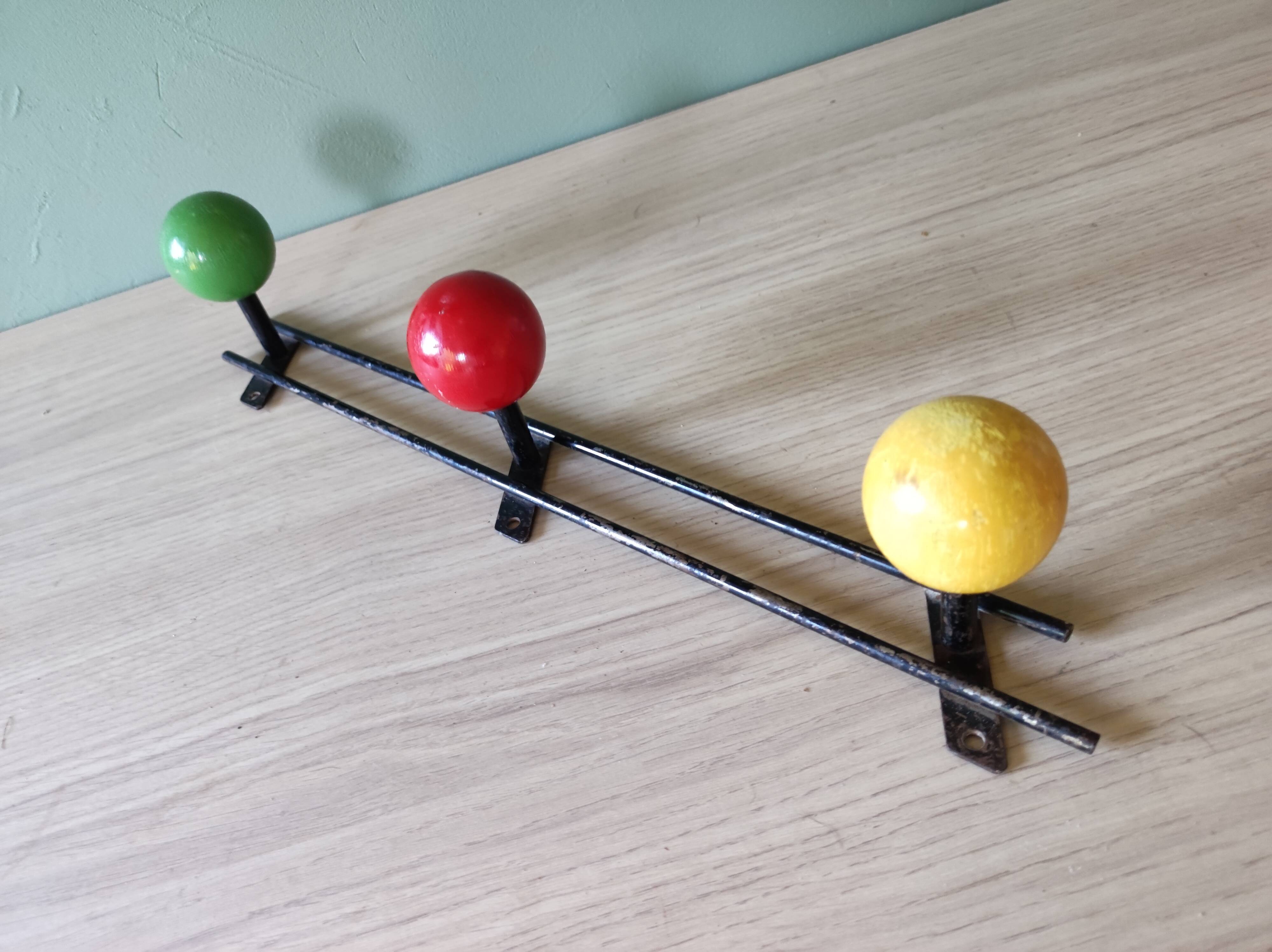 Coat rack steel pateres balls wood