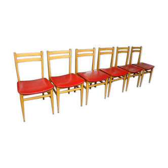 Lot de six chaises skai rouge vintage 60