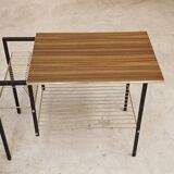 Vintage vinyl serving trolley in wood and gold metal