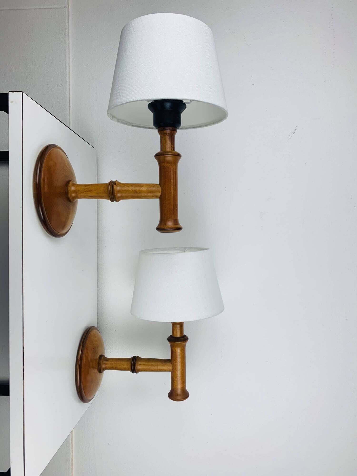 Pair of Aneta Scandinavian wooden wall lights, 1960s