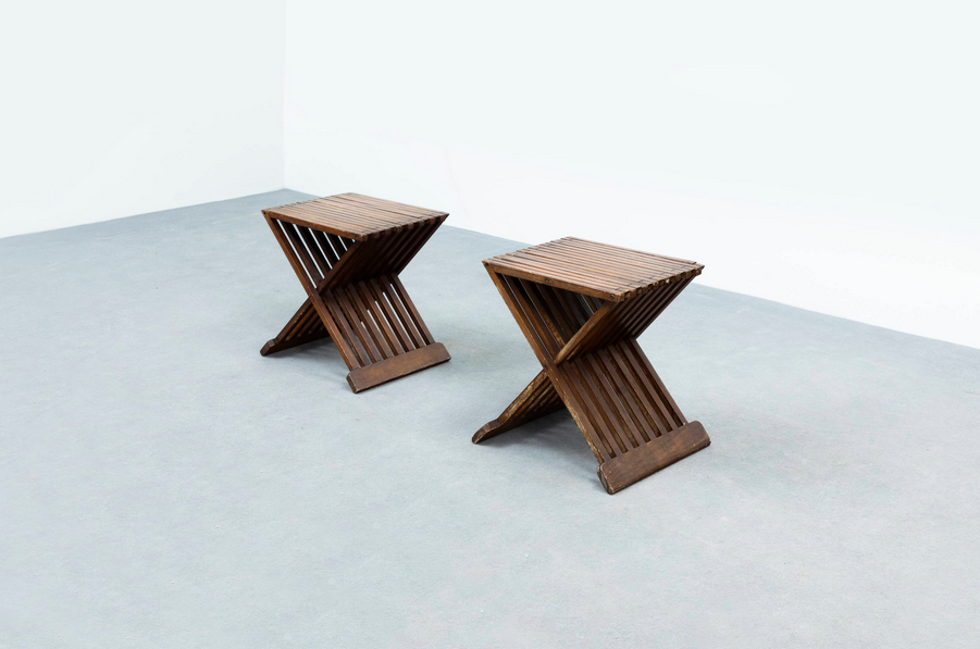 Pair of vintage wooden stools - Italy circa 1950