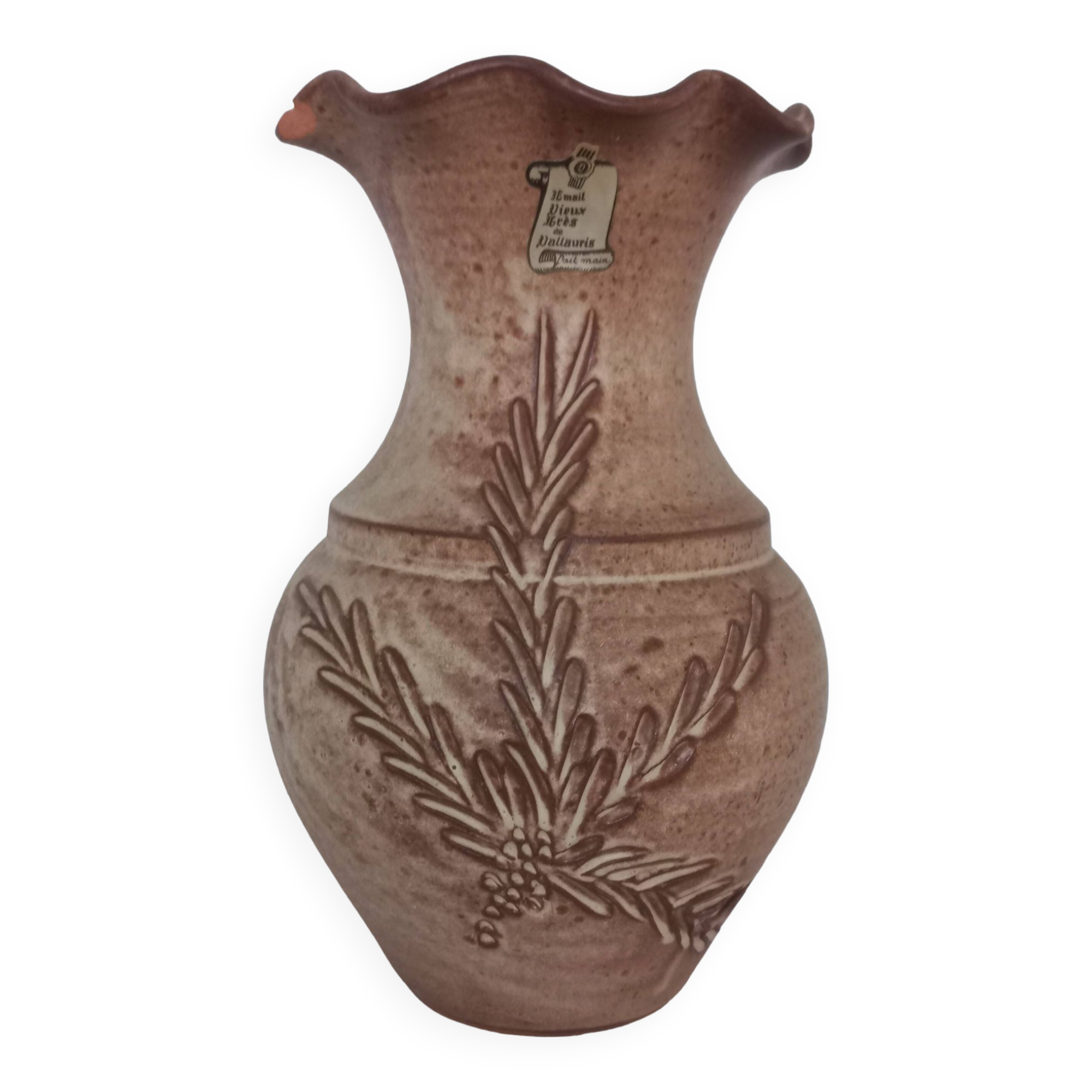 Large handmade Vallauris enameled stoneware vase 32 cm