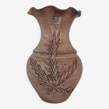 Large handmade Vallauris enameled stoneware vase 32 cm