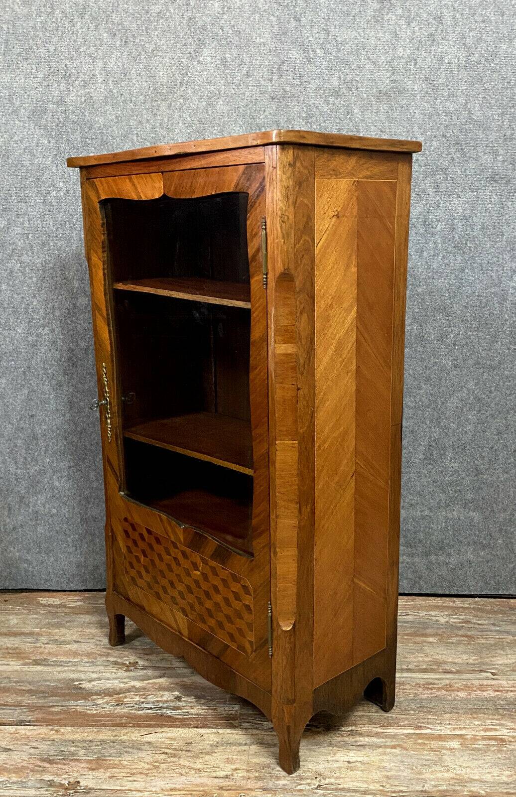 Louis XV bookcase in precious wood marquetry circa 1850