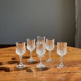 Set of 6 small crystal glasses with diamond points H14.5