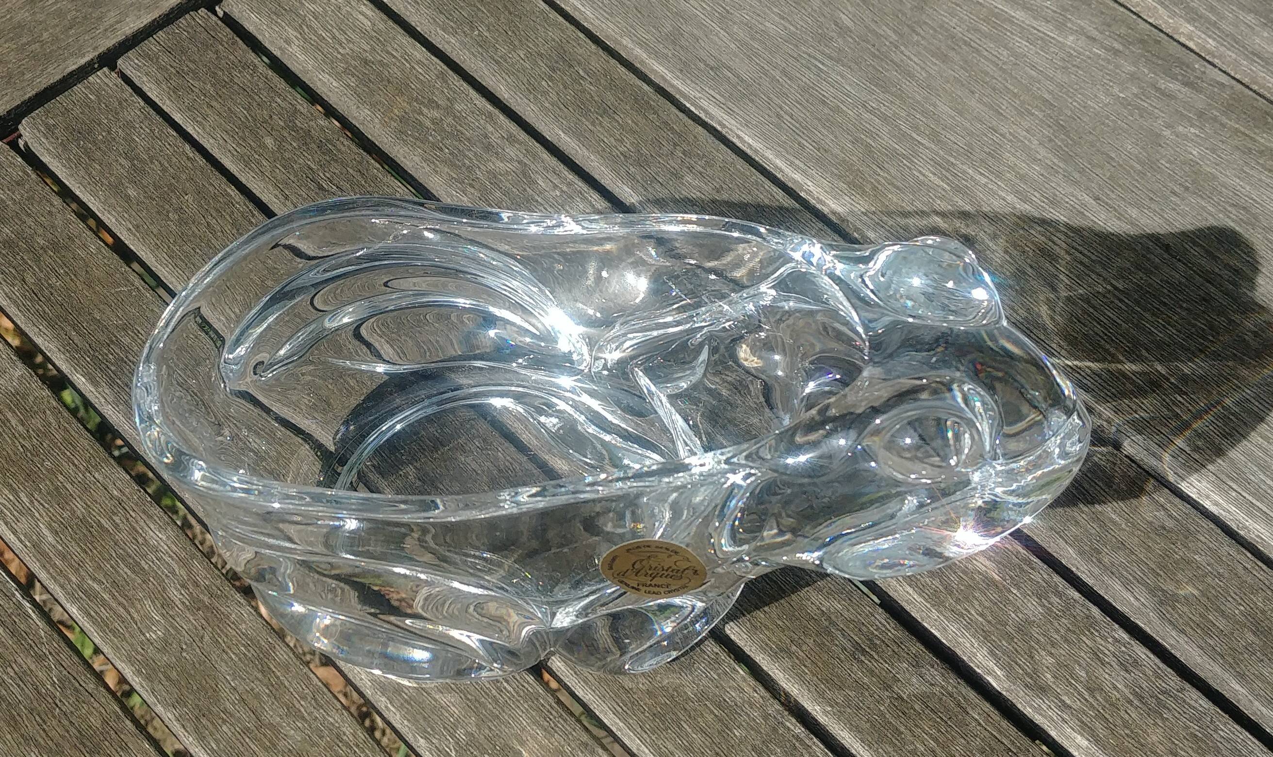 Vide poche en cristal forme grenouille/crapaud de la cristallerie d'arques made in france
