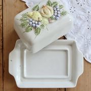 Large vintage faience butter dish and barbotine with fruit motif - Gerber Prestige