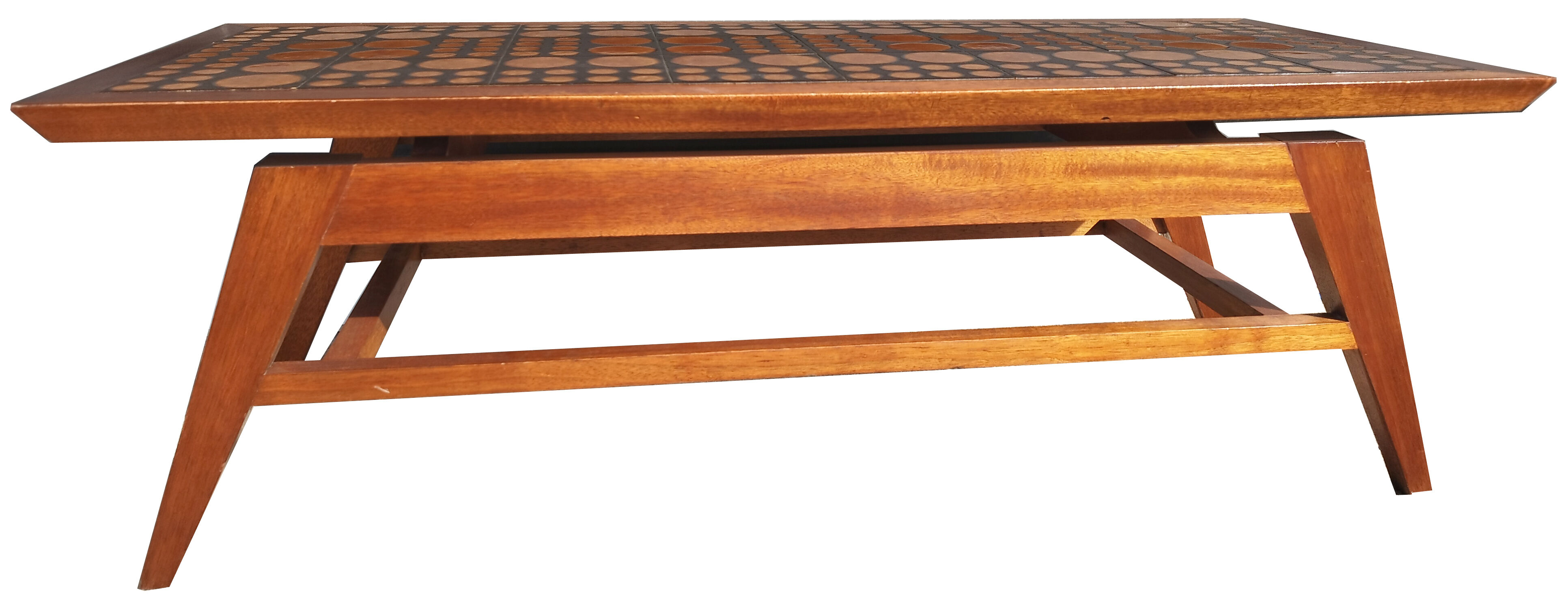 Coffee table in blond mahogany and ceramic tiles, 60s