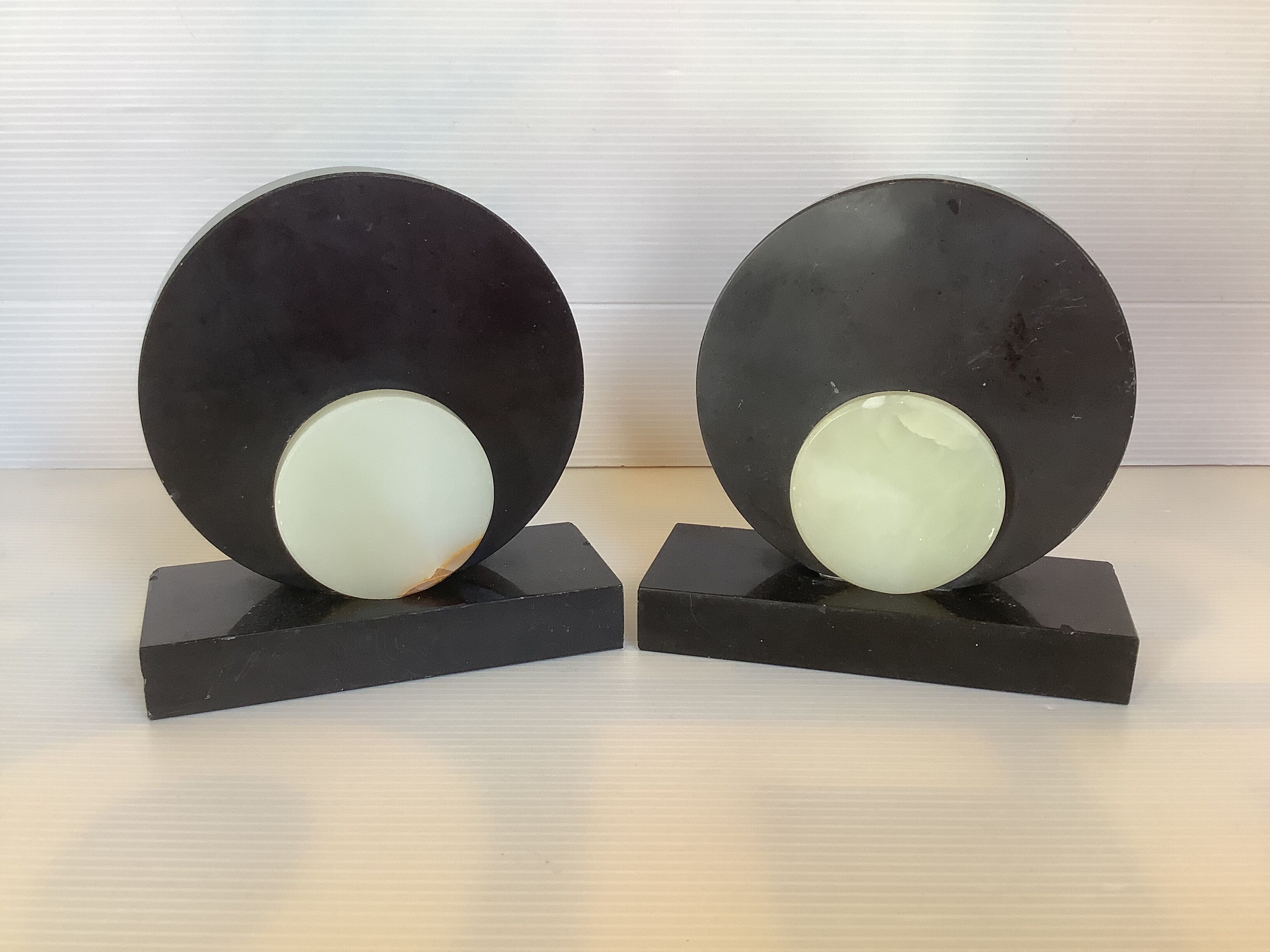 Serre livres marbre noir onyx art déco