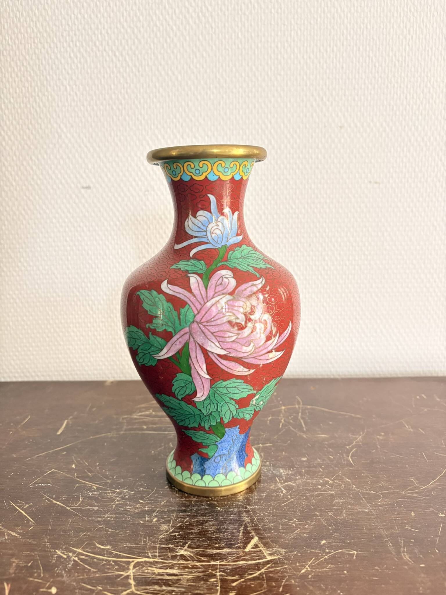 Baluster Vase Peony Flowers Butterfly Cloisonné Enamel Republic Period