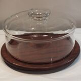 Large teak cheese board 1970 with bell, Cluze creation