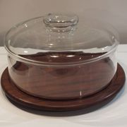 Large teak cheese board 1970 with bell, Cluze creation