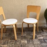 Pair of chair 66 design Alvar Aalto artek edition melaminé white