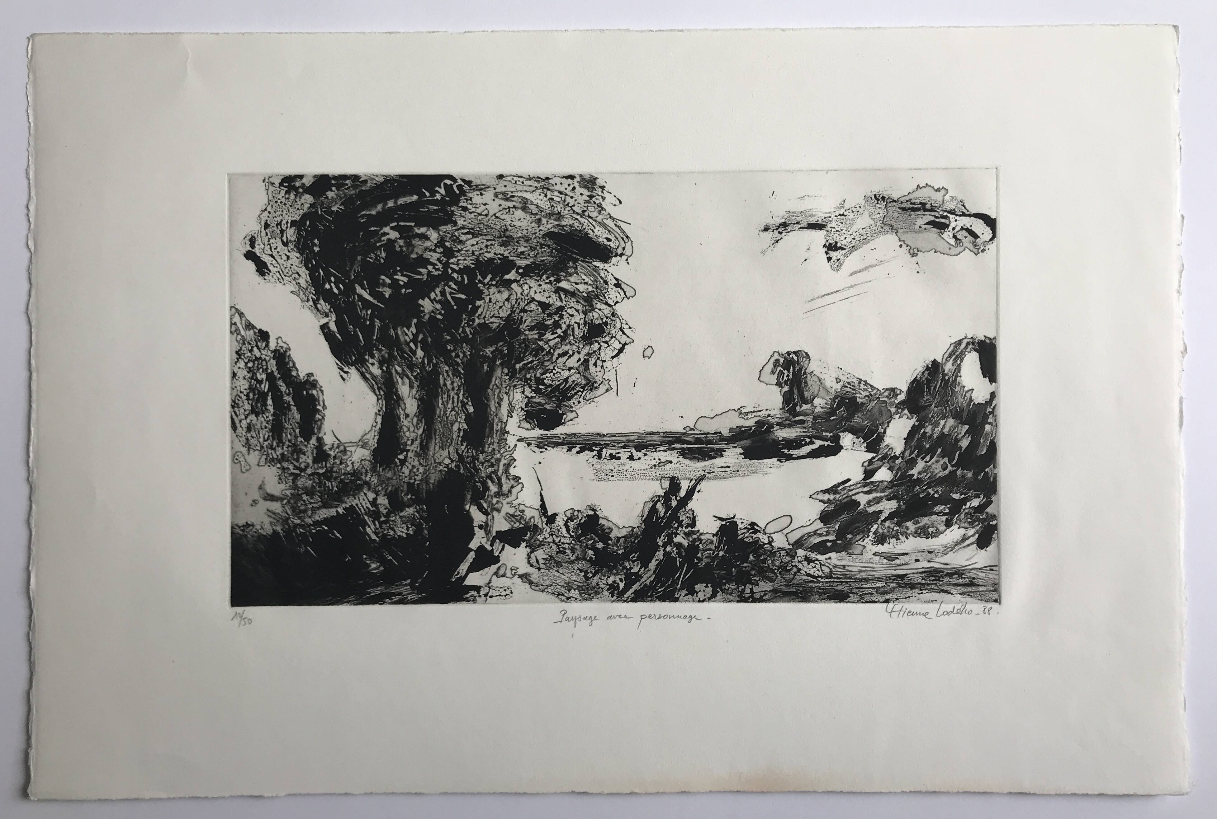 Etienne LODÉHO, Landscape with figure, 1988. Aquatint signed in pencil