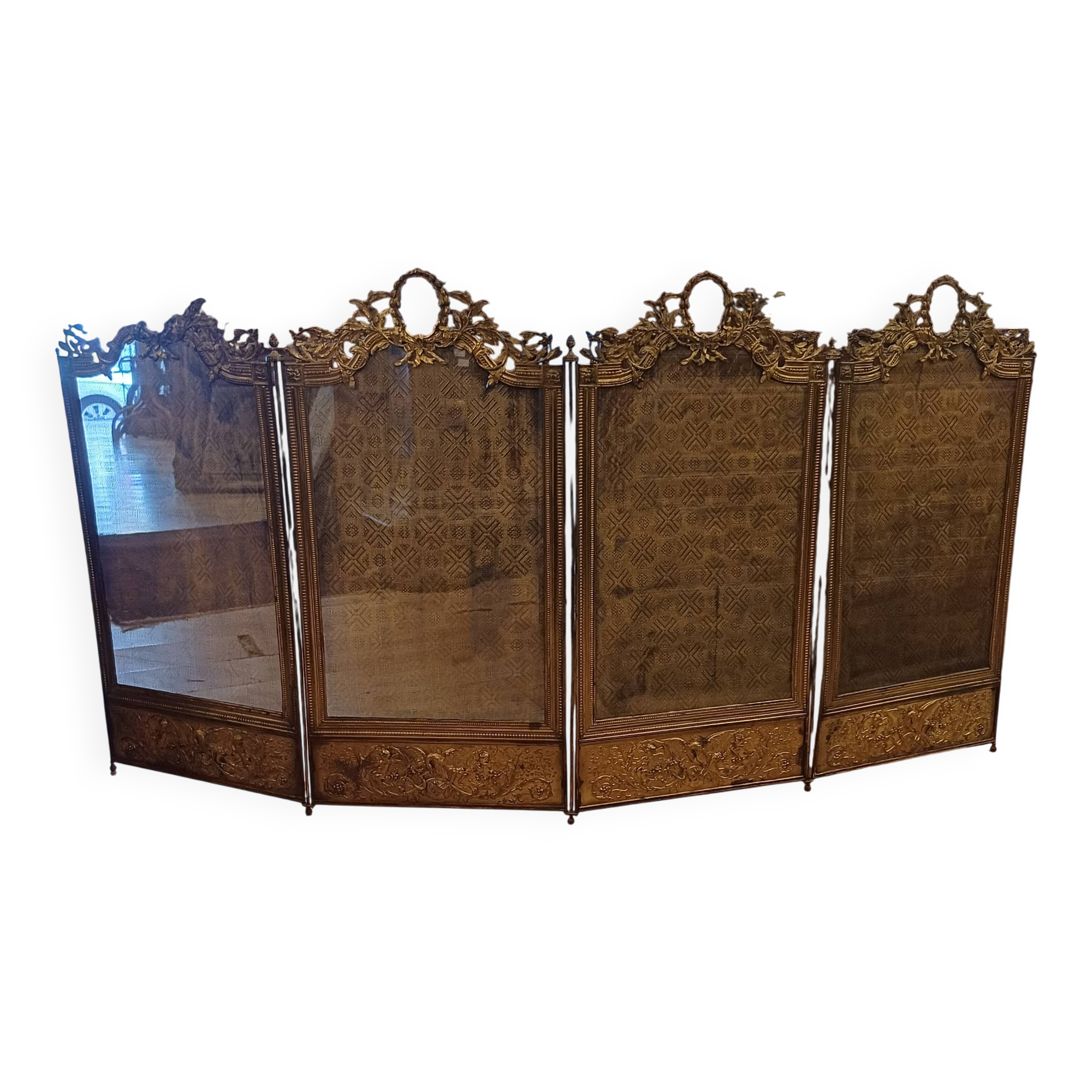 Very Beautiful Fireplace Screen 154 cm/77 cm in Bronze and Brass - Period 1880