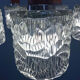 5-bulb cascade lamp, rosewood, chrome and textured glass shades, 1960s