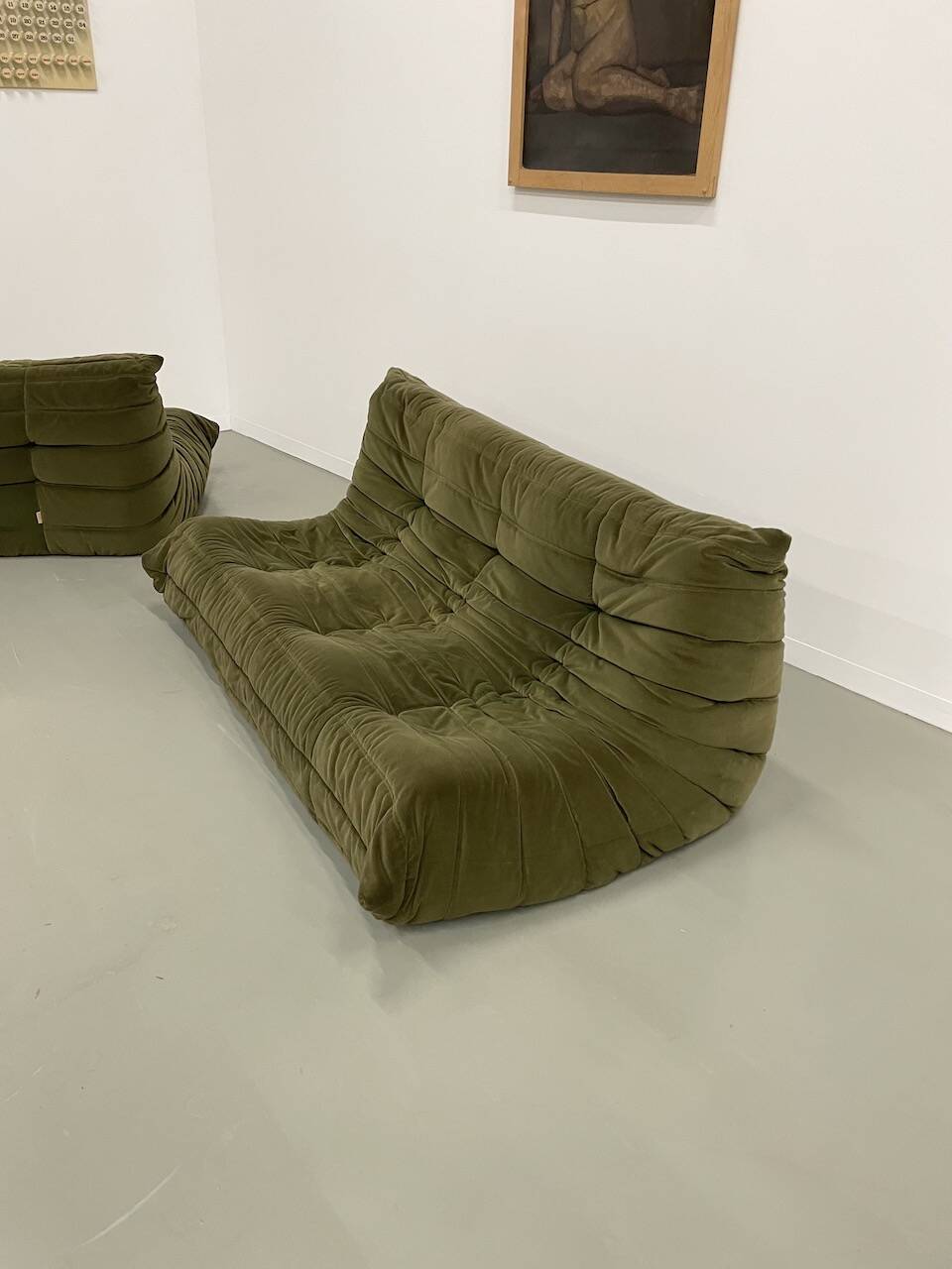 Vintage 2 and 3 seater green velvet togo set