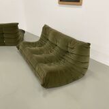 Vintage 2 and 3 seater green velvet togo set