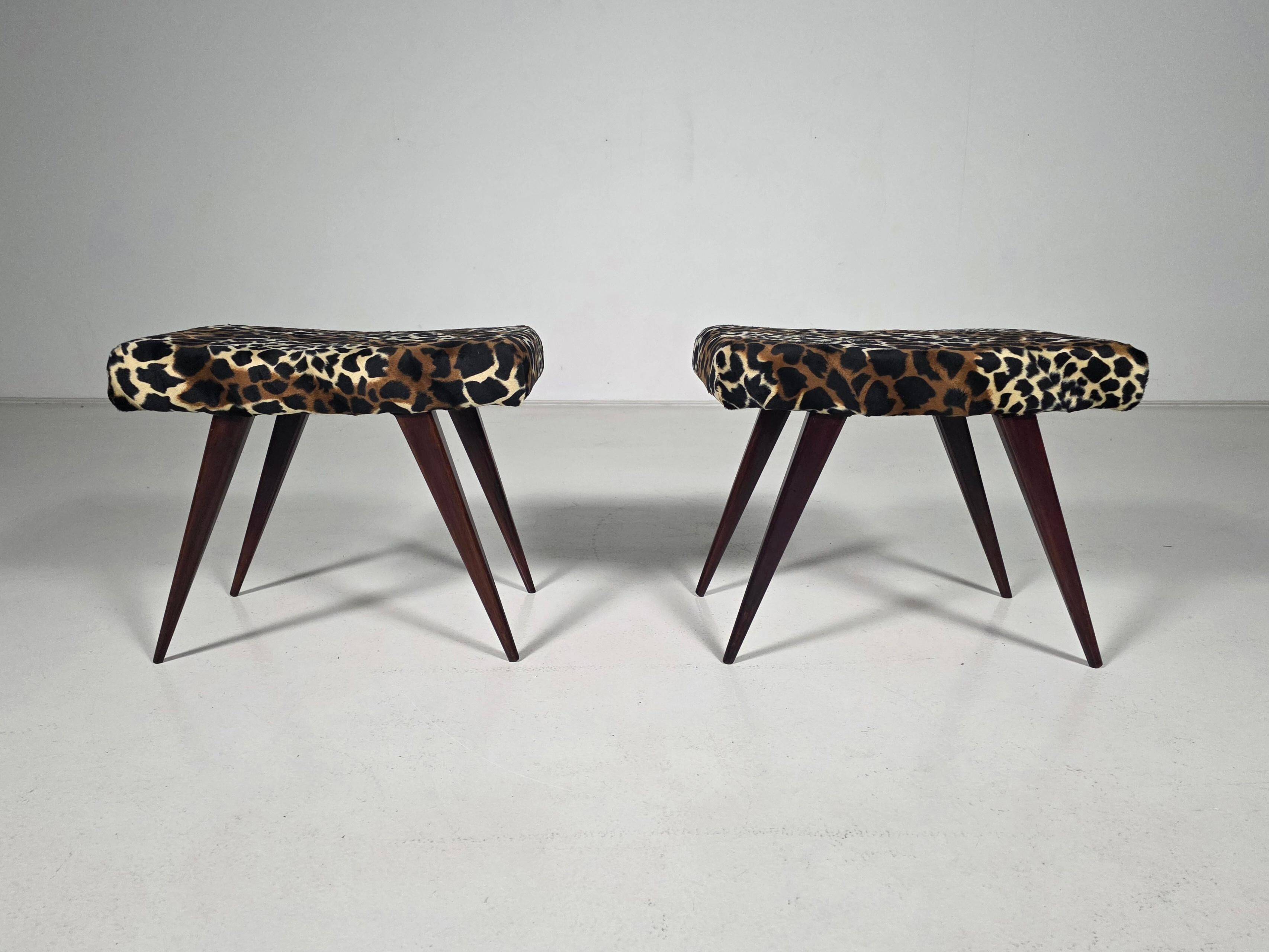 Pair of Italian benches and stools from the mid-century, 1950s.